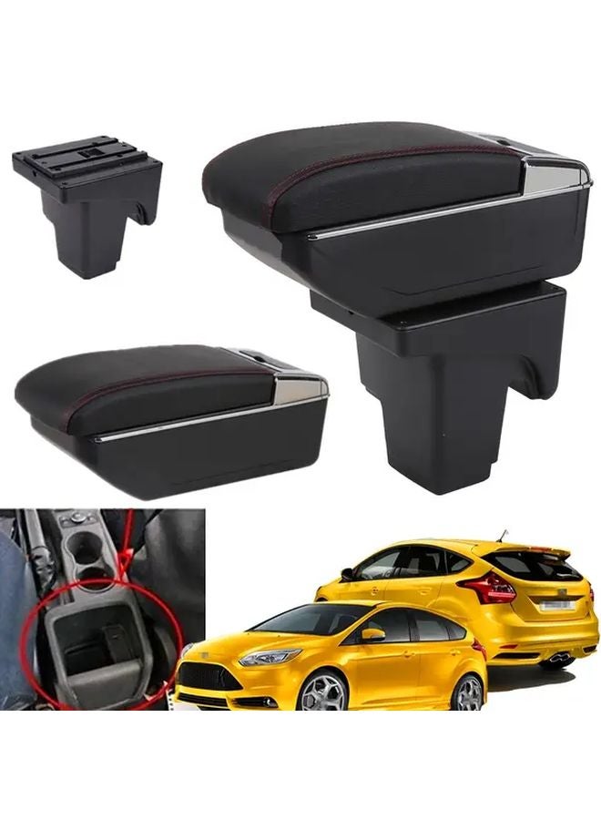 Ford Focus 3 Armrest Box Black Red Line No Drill Installation Sliding Panel Dual Layer Storage Rear Cup Holder - Image 4